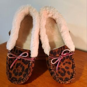 Leopard print moccasin slippers